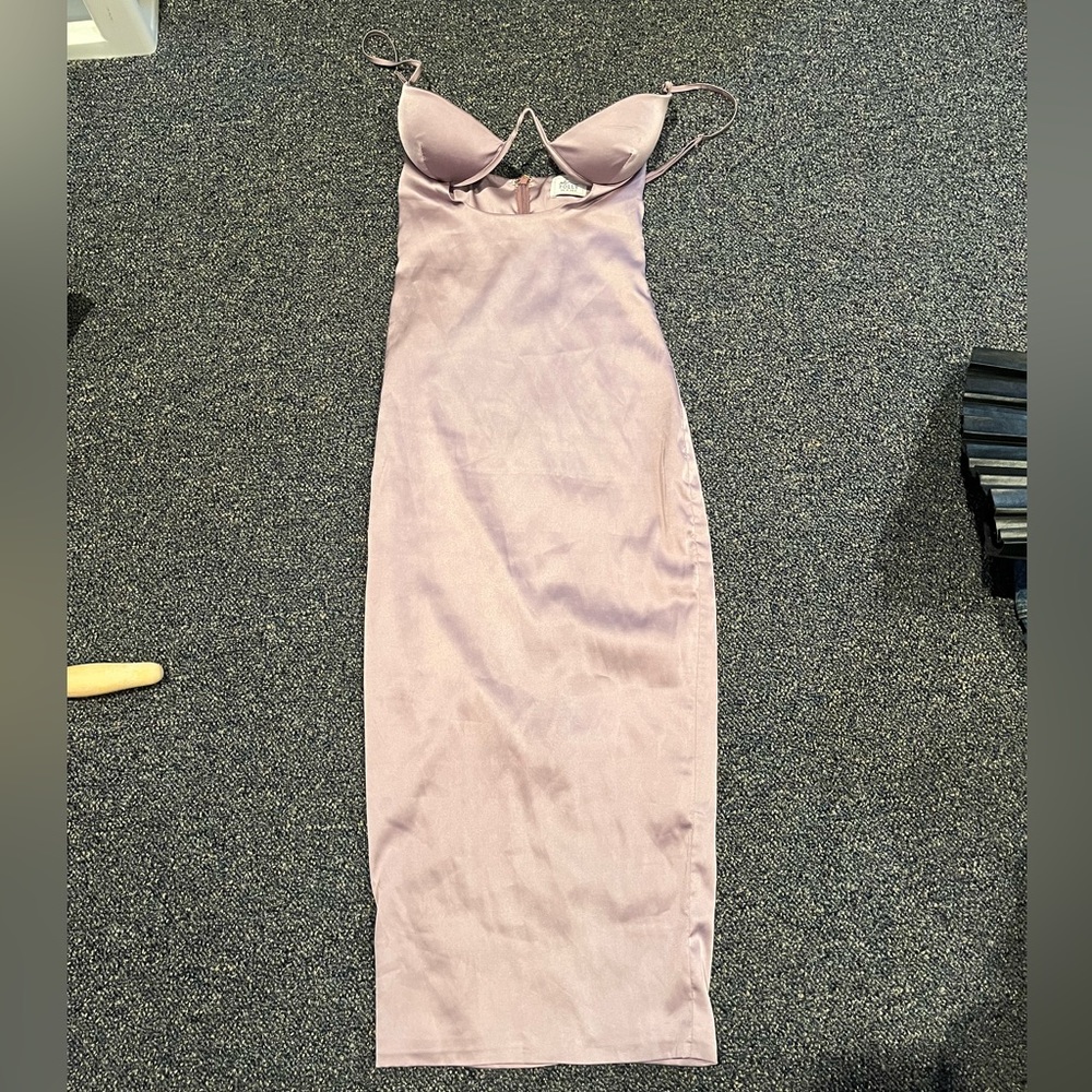 Purple satin dress with underwire and cutouts